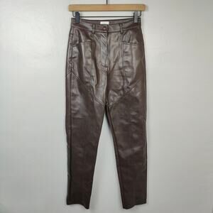 Aritzia Wilfred Rebel Pants Womens 2 Faux Leather Straight‎ Leg Rich Mocha Brown